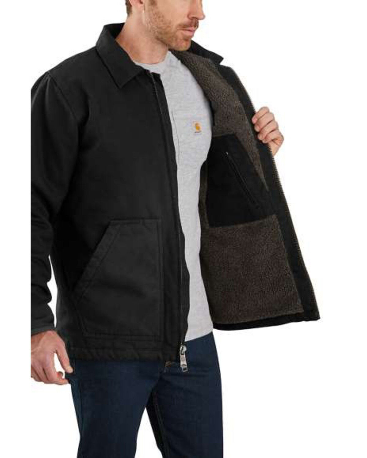 Image #3 - Carhartt Men's Black Washed Duck Sherpa Lined Work Coat - Big, Black, hi-res