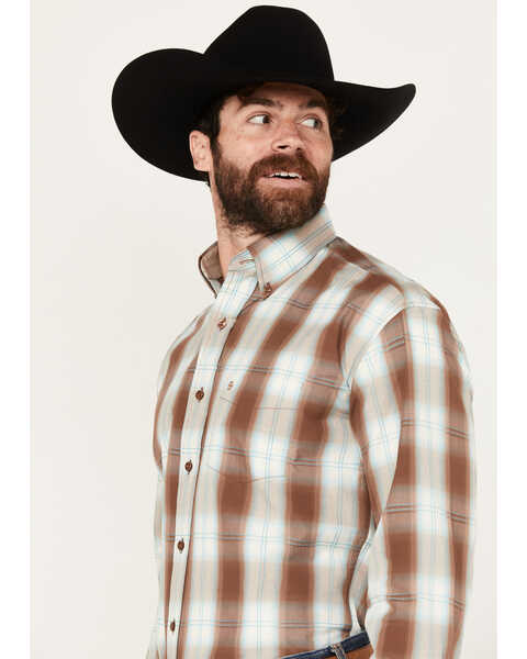Image #2 - Stetson Men's Plaid Print Long Sleeve Button Down Western Shirt, Brown, hi-res