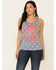 Cut & Paste Women's Star Print Land Of The Free Graphic Tank Top , Navy, hi-res