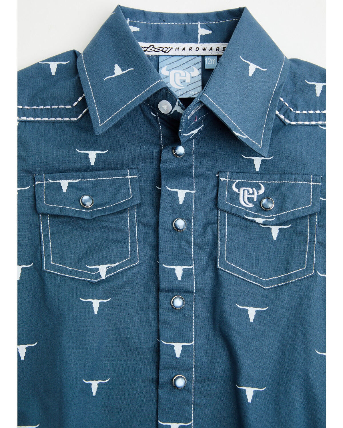 Image #2 - Cowboy Hardware Infant Boys' Scattered Skull Short Sleeve Pearl Snap Stretch Onesie, Blue, hi-res