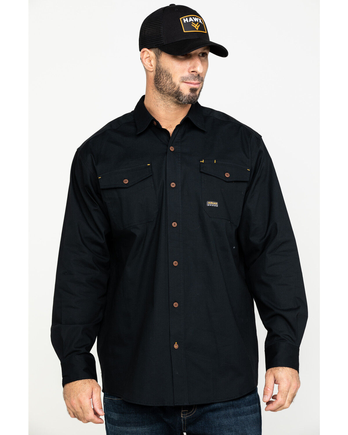 Image #1 - Ariat Men's Rebar Made Tough Durastretch Long Sleeve Work Shirt, Black, hi-res
