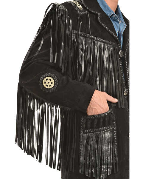 Image #4 - Scully Men's Fringed Suede Leather Coat - Tall, Black, hi-res