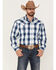 Image #1 - Stetson Men's Ice Ombre Large Plaid Long Sleeve Pearl Snap Western Shirt , Blue, hi-res