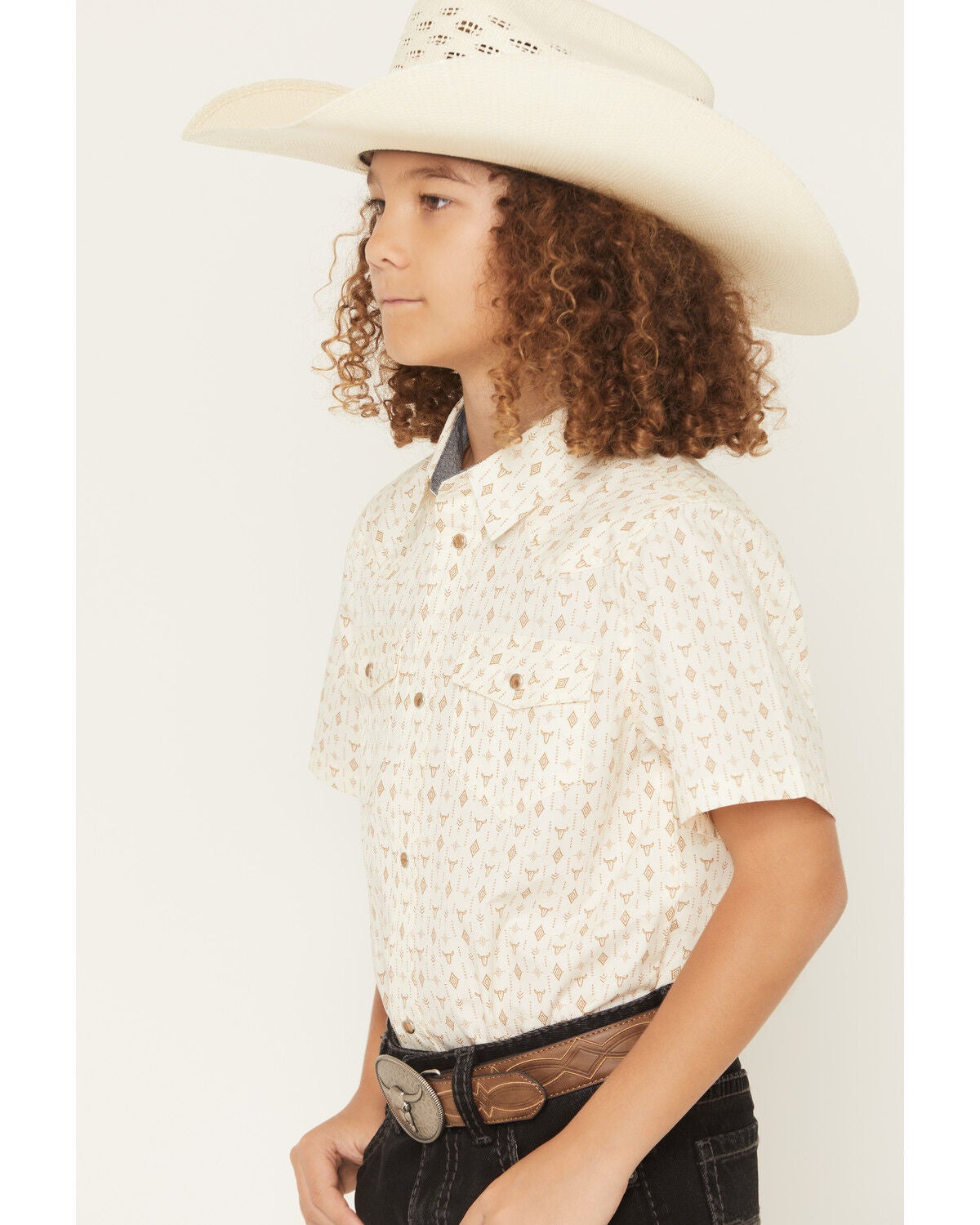Image #2 - Cody James Boys' Jace Southwestern Print Short Sleeve Snap Western Shirt, Blue, hi-res