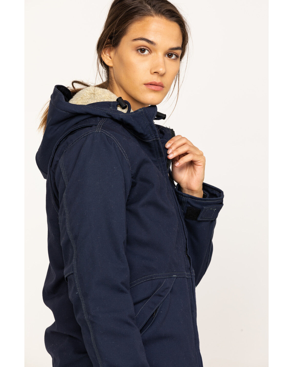 Image #3 - Carhartt Women's FR Full Swing Quick Duck Sherpa-Lined FR Jacket, Navy, hi-res