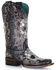 Image #1 - Corral Women's Floral Skull Embroidery & Studs Western Boots - Square Toe, Black/white, hi-res