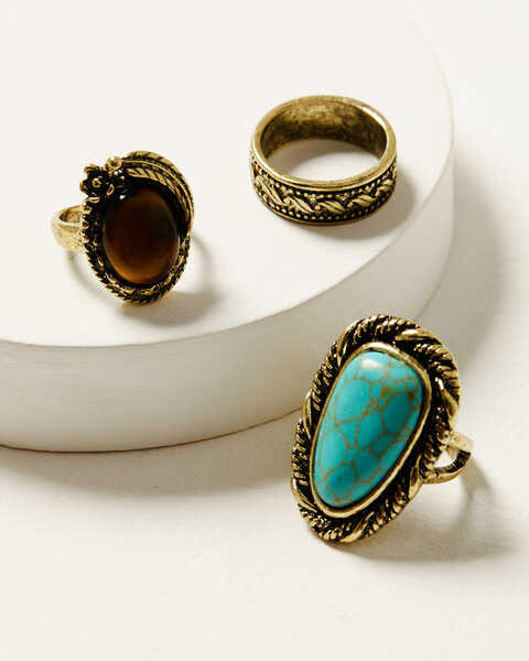 Image #1 - Shyanne Women's Desert Boheme Turquoise Ring Set - 3 Piece, Gold, hi-res