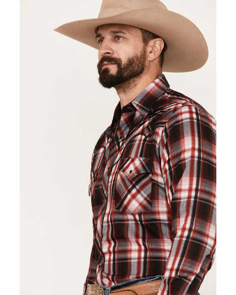 Image #2 - Ely Walker Men's Plaid Print Long Sleeve Snap Western Shirt, Red, hi-res
