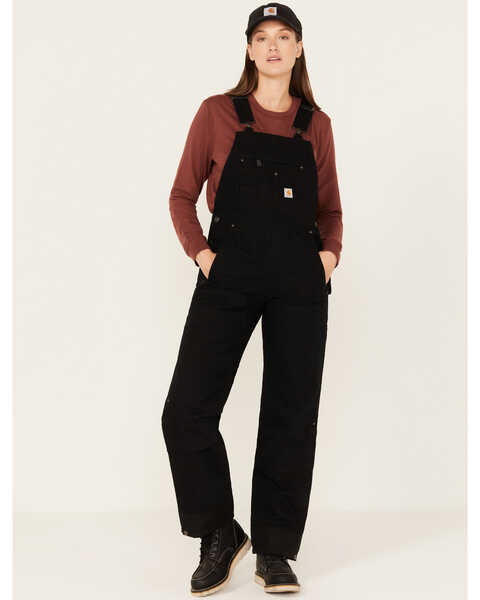 Image #1 - Carhartt Women's Relaxed Fit Washed Duck Insulated Bib Overalls, Black, hi-res