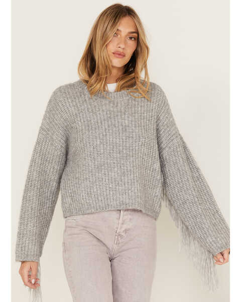 Image #2 - Wild Moss Women's Fringe Sweater, Charcoal, hi-res