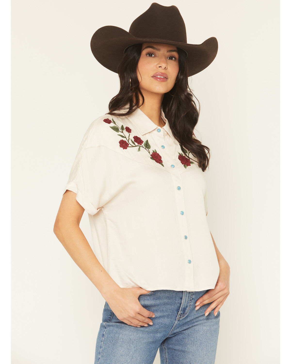 Image #1 - Idyllwind Women's Songwriter Short Sleeve Snap Sateen Western Shirt, Cream, hi-res
