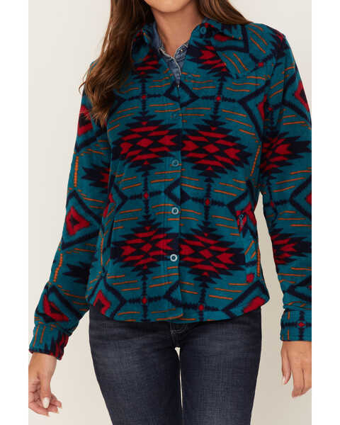 Image #3 - Outback Trading Co Women's Southwestern Print Eleanor Long Sleeve Button-Down Shirt, Teal, hi-res