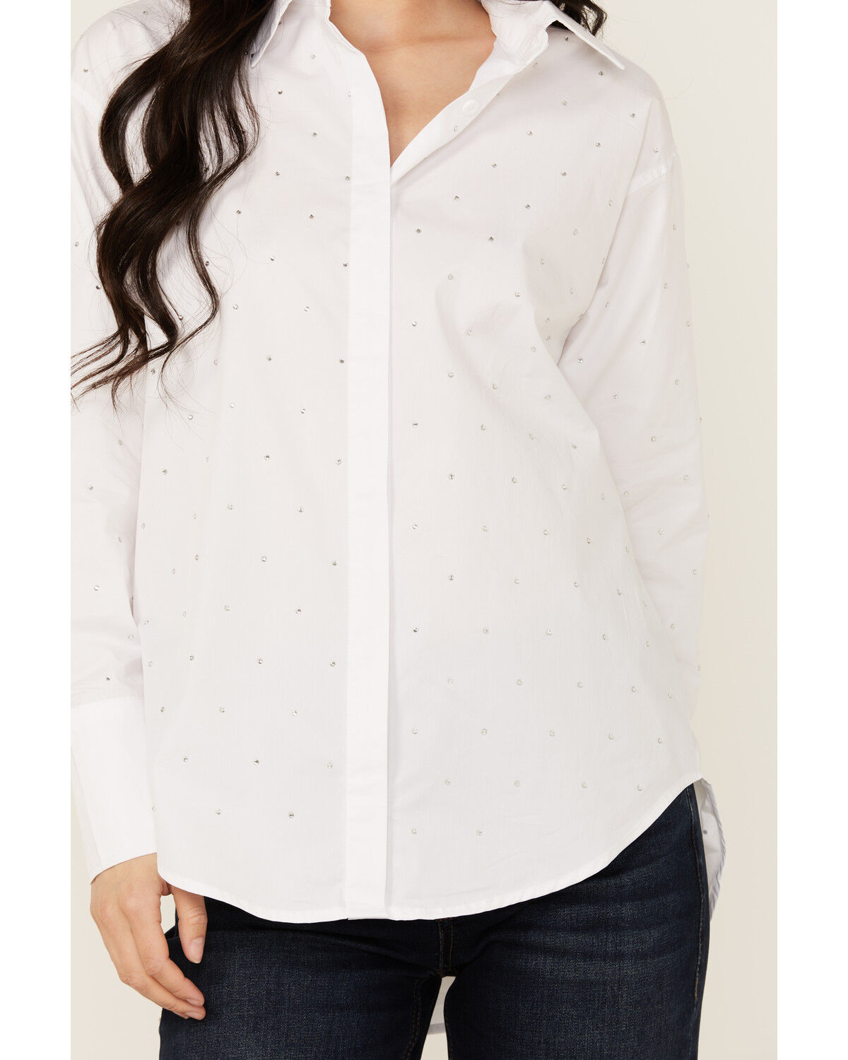 Image #3 - Blue B Women's Solid Rhinestone Long Sleeve Button-Down Shirt, White, hi-res
