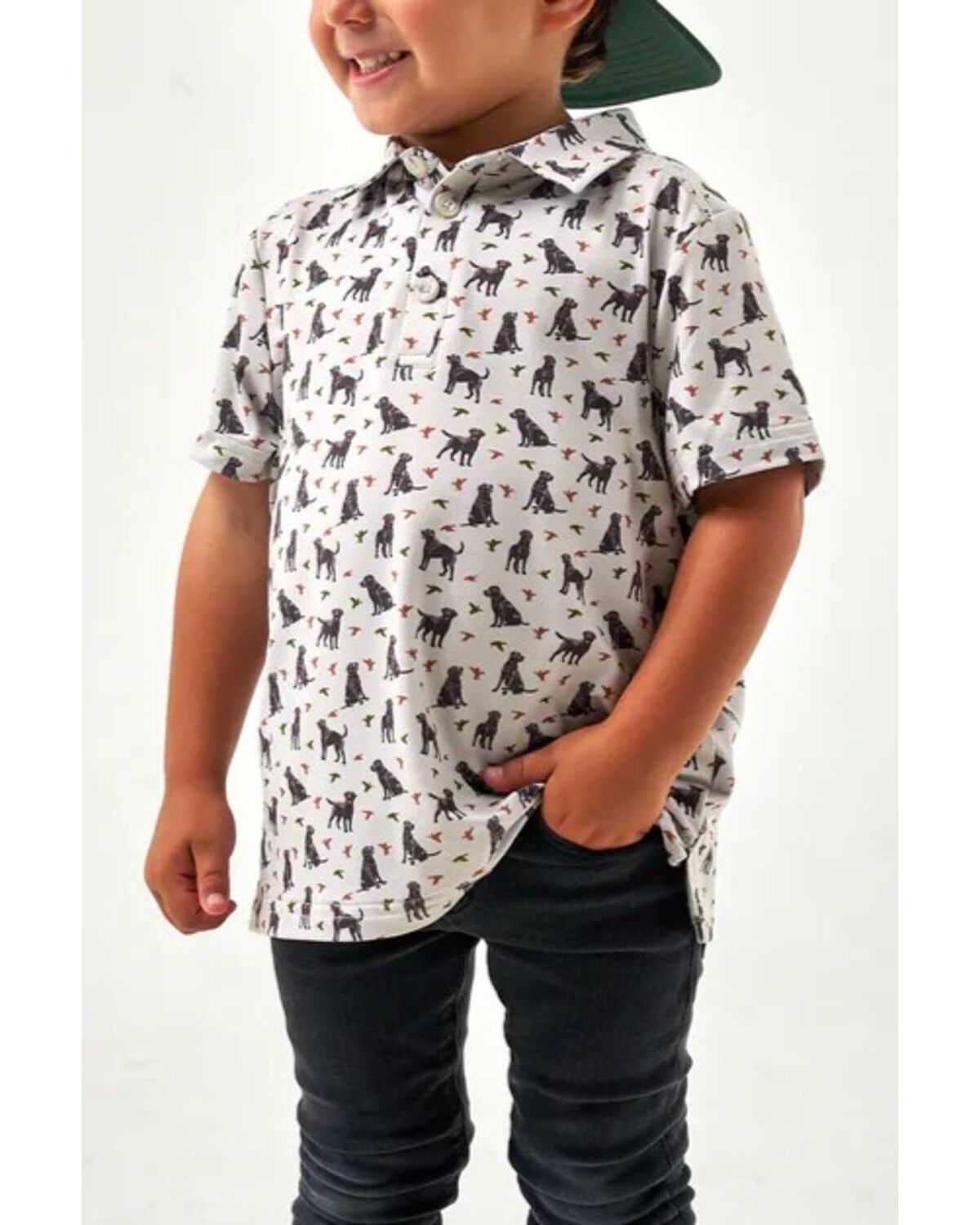 Burlebo Boys' Ducks and Dogs Short Sleeve Performance Polo, Beige, hi-res