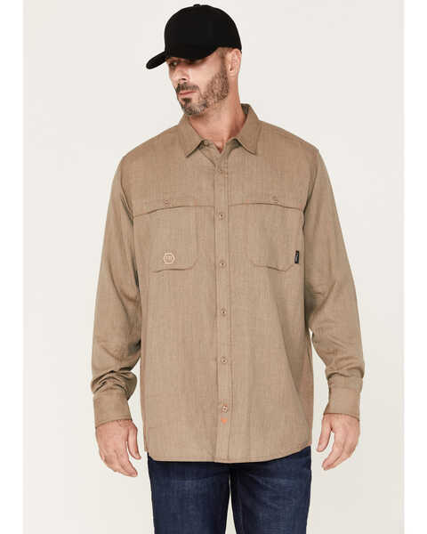 Hawx Men's FR Vented Solid Long Sleeve Button Down Work Shirt - Big , Taupe, hi-res