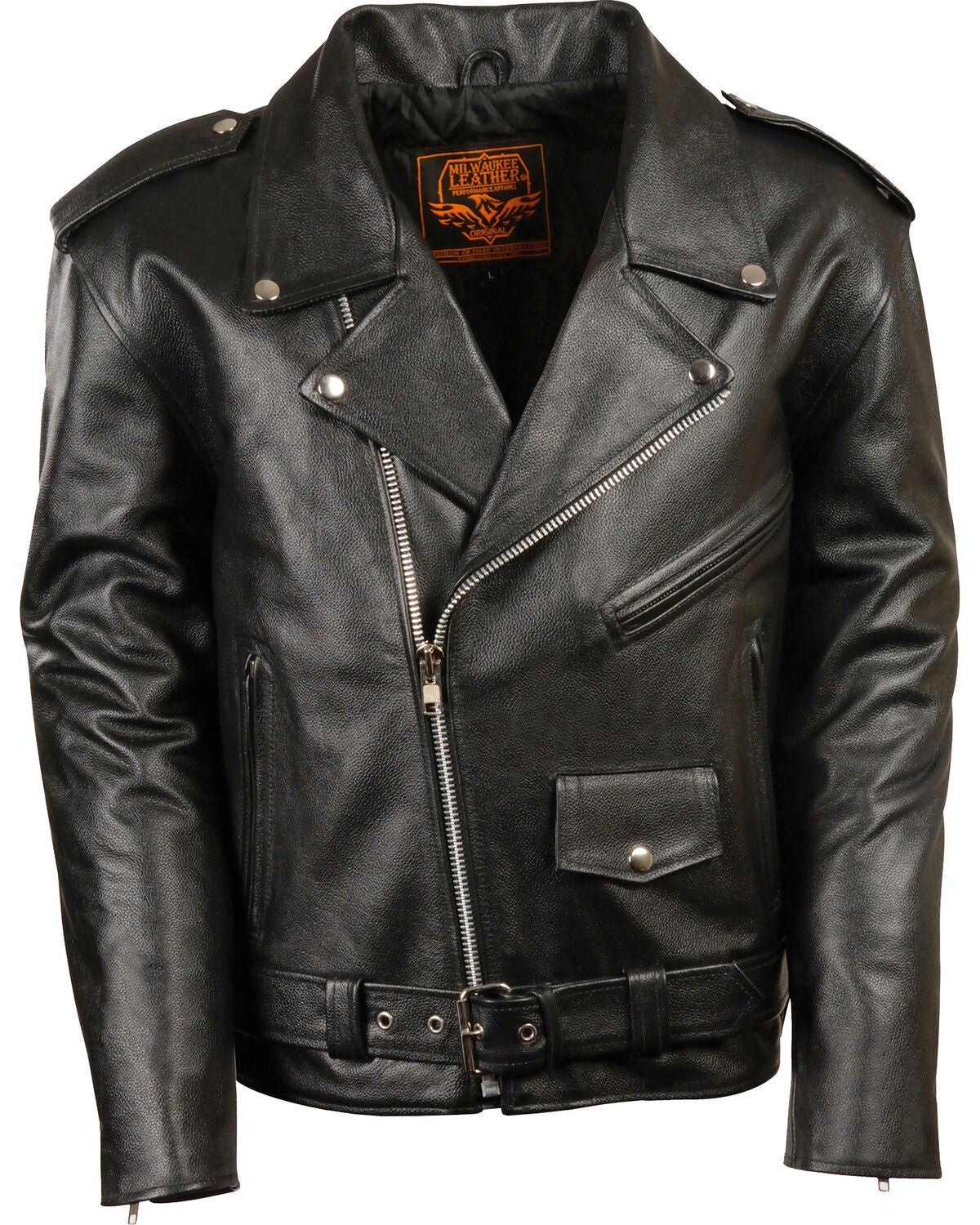 Milwaukee Leather Men's Classic Police Style Leather Jacket, Black, hi-res