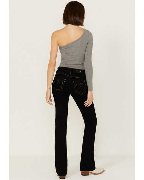 Image #1 - Miss Me Women's Mid Rise Border Pocket Bootcut Stretch Denim Jeans, Black, hi-res