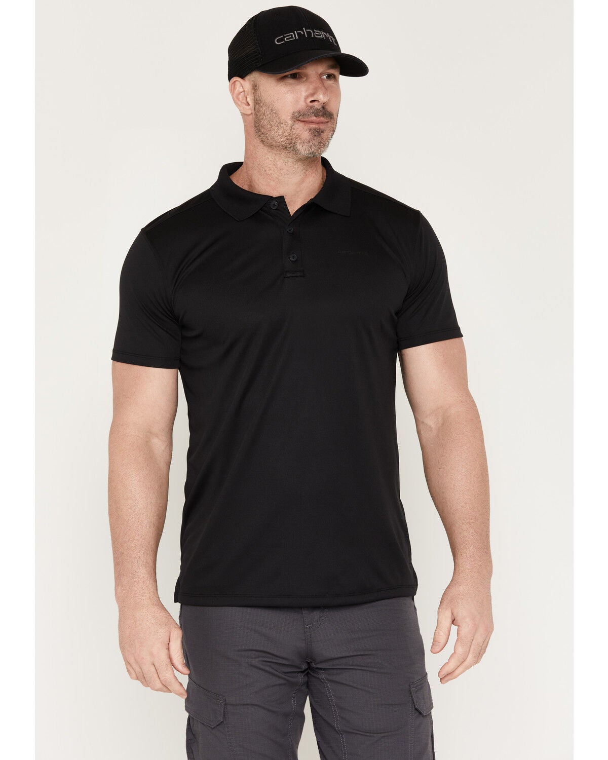 Image #1 - Carhartt Men's Force Sun Defender&trade; Relaxed Fit Lightweight Short Sleeve Polo, Black, hi-res