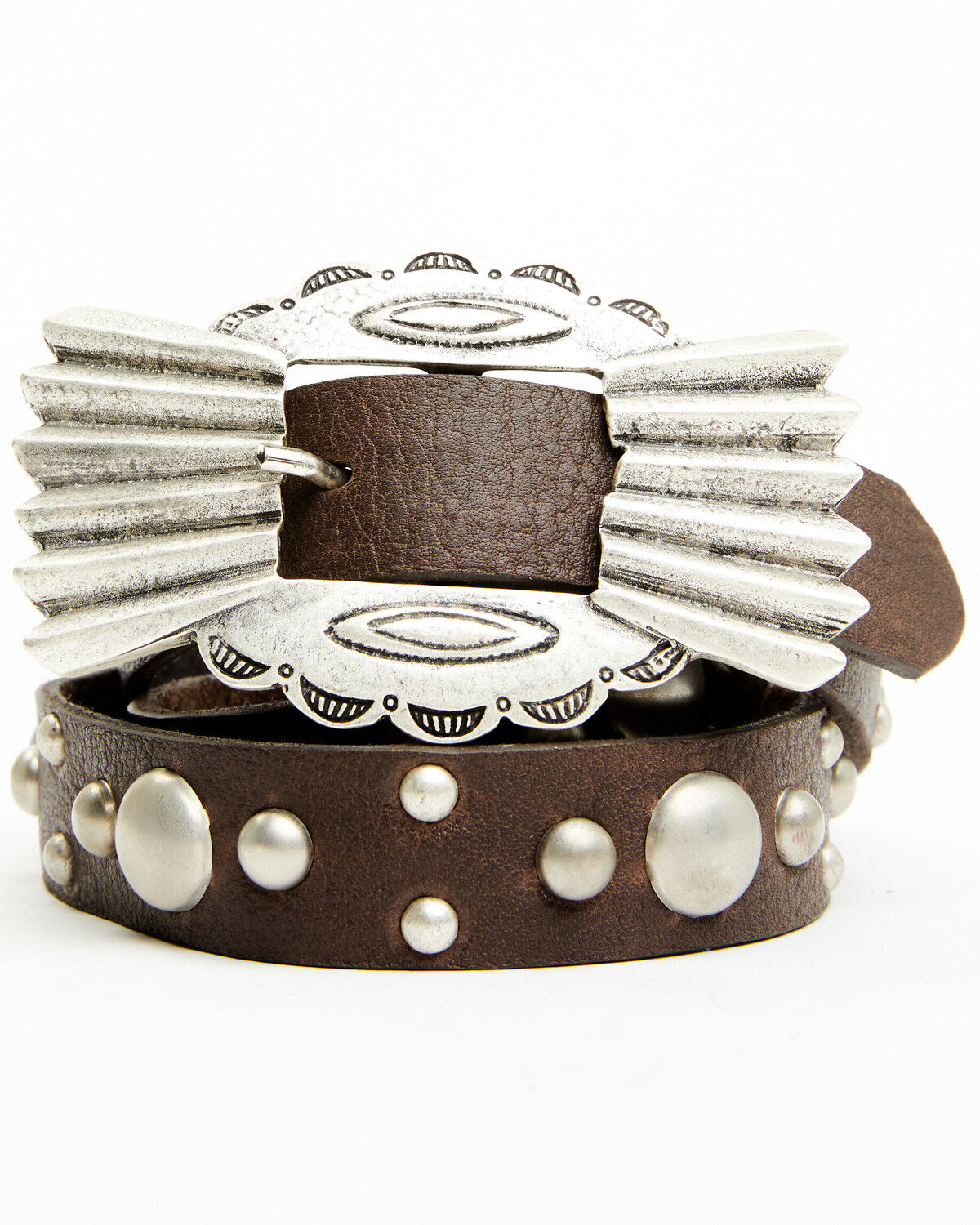 Image #1 - Tasha Polizzi Women's Alamo Studded Buckle Belt, Brown, hi-res