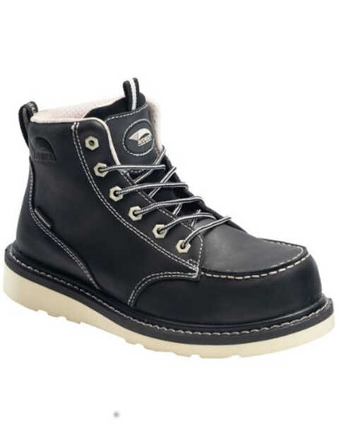 Image #1 - Avenger Women's Mid 6" Lace-Up Waterproof Wedge Work Boots - Carbon Toe, Black, hi-res