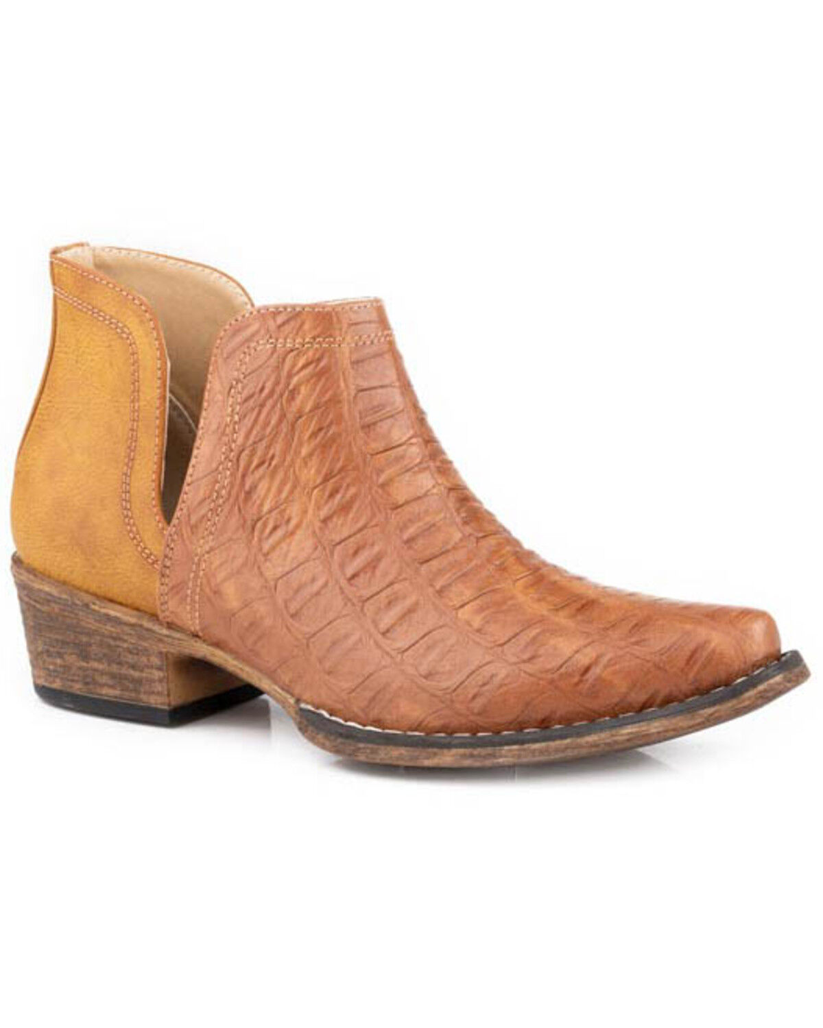 Image #1 - Roper Women's Ava Caiman Printed Western Booties - Snip Toe, Tan, hi-res
