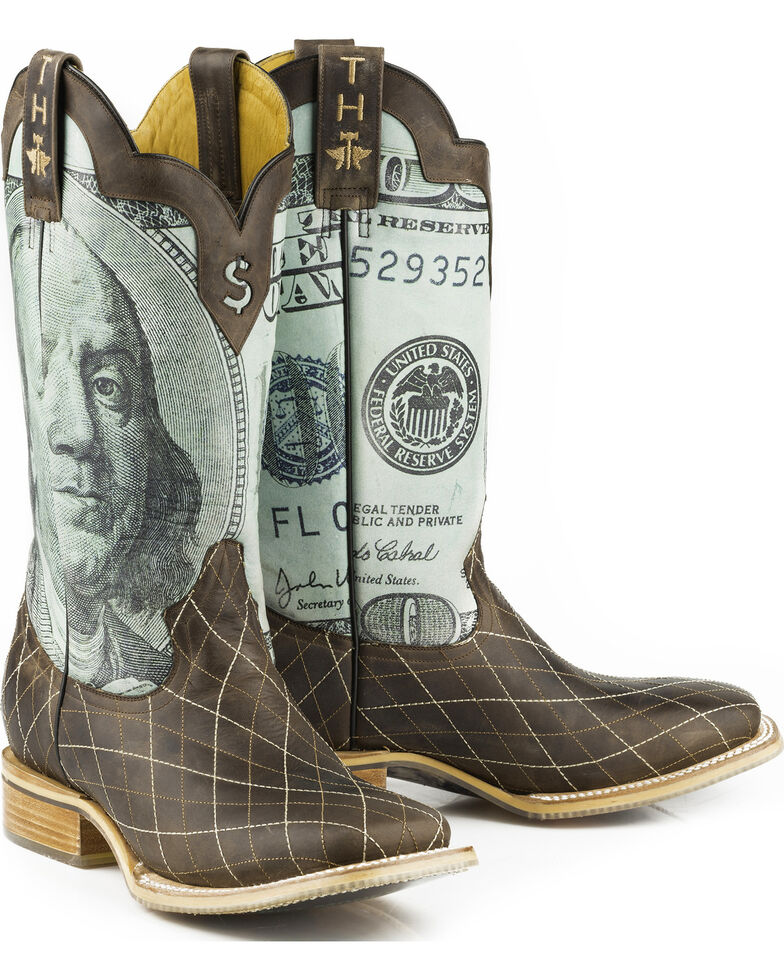 Tin Haul Men S Money To Burn With Hundred Dollar Bill Sole Cowboy Boots Square Toe Sheplers