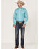 Image #2 - Rough Stock by Panhandle Men's Southwestern Geo Print Long Sleeve Button Down Western Shirt , Turquoise, hi-res