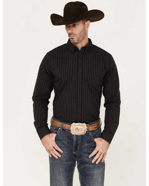 Image #1 - Cody James Men's Racer Striped Long Sleeve Button-Down Stretch Western Shirt, Black, hi-res