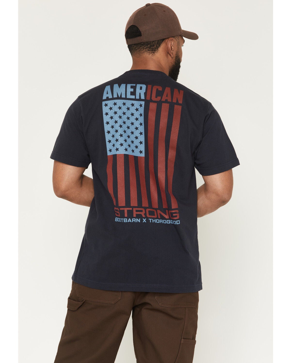 Image #1 - Boot Barn X Thorogood Men's American Strong Short Sleeve Graphic Work Shirt, Dark Blue, hi-res