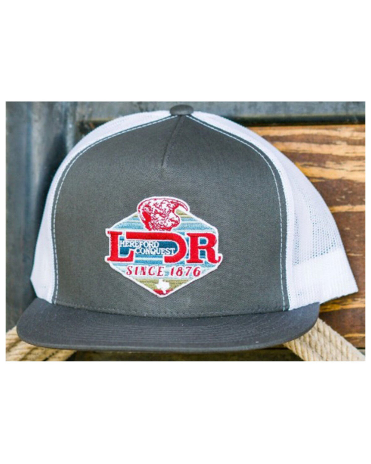 Image #1 - Lazy J Ranch Men's Charcoal & White Conquest Patch Mesh-Back Ball Cap, Charcoal, hi-res