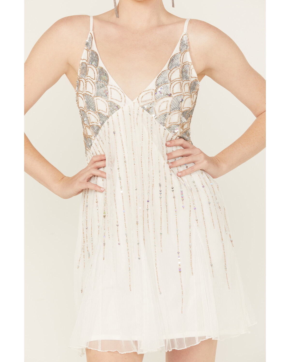 Image #3 - Angie Women's Sequins Sleeveless Slip Mini Dress, Ivory, hi-res