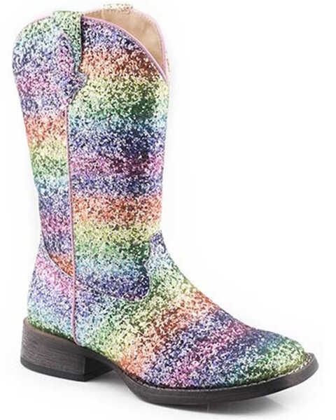 Image #1 - Roper Girls' Glitter Galore Western Boots - Broad Square Toe, Pink, hi-res