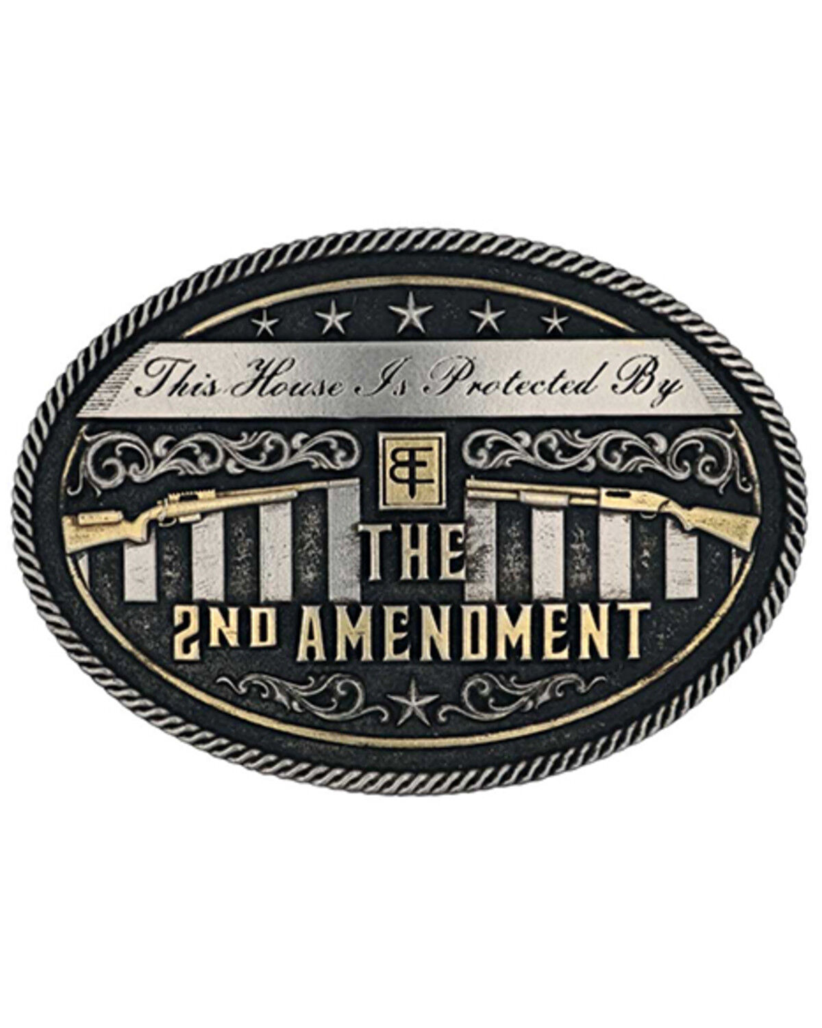 Image #1 - Montana Silversmiths Men's Black & Gold 2nd Amendment Circular Buckle, Silver, hi-res