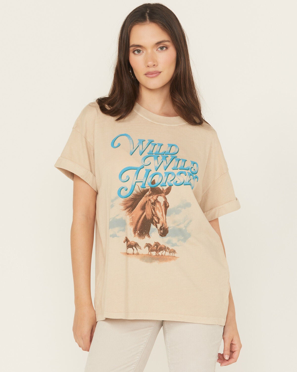 Girl Dangerous Women's Wild Horses Short Sleeve Graphic Tee, Sand, hi-res