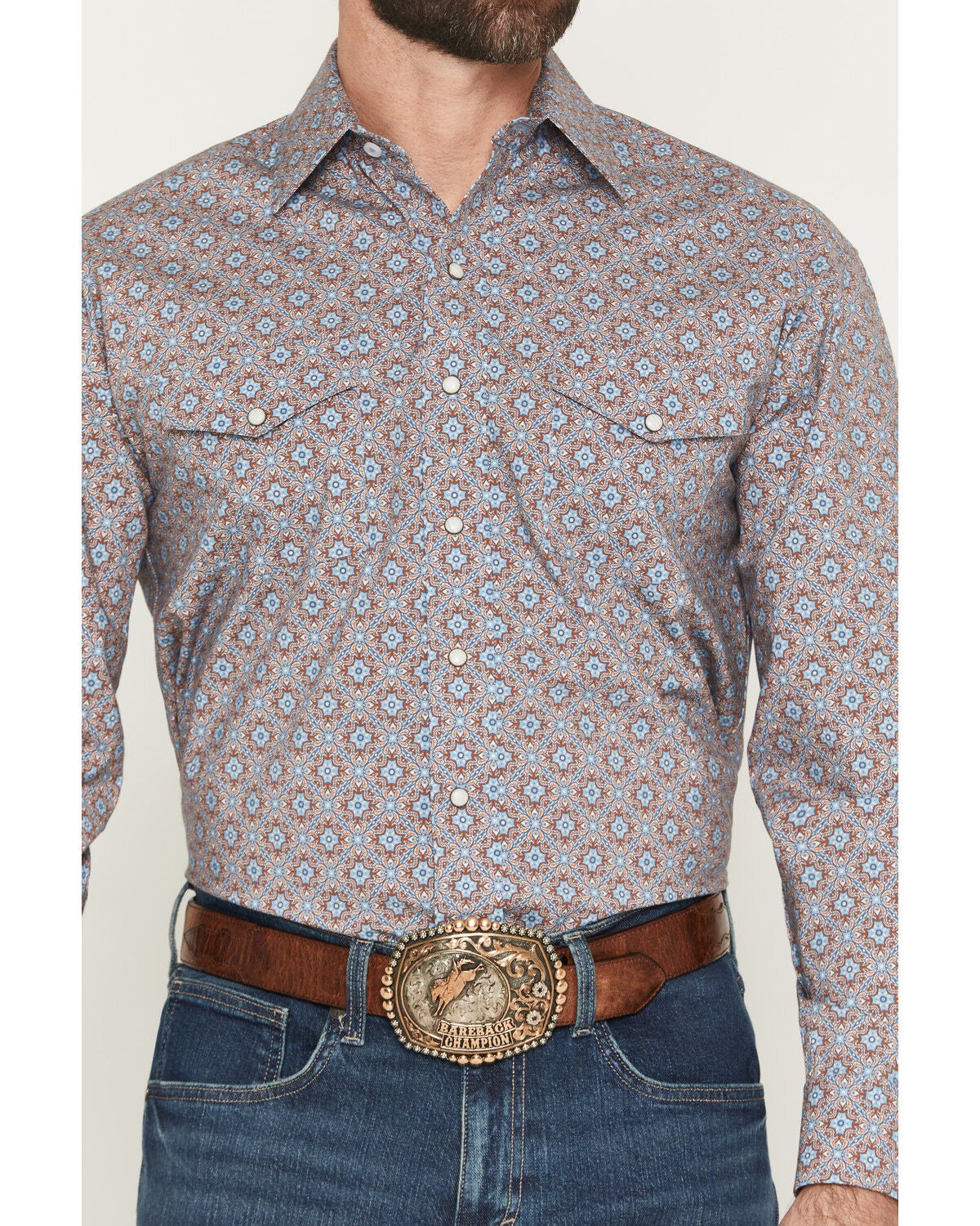 Image #3 - Panhandle Slim Men's Medallion Print Long Sleeve Snap Western Shirt, Rust Copper, hi-res