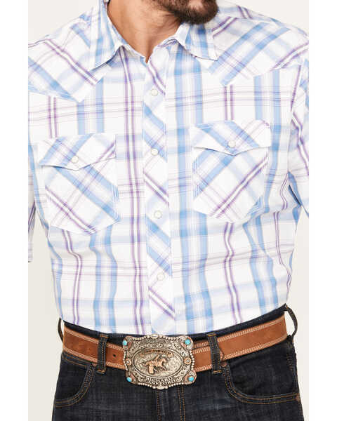 Image #3 - Wrangler 20X Men's Advanced Comfort Plaid Print Short Sleeve Snap Western Shirt, Purple, hi-res