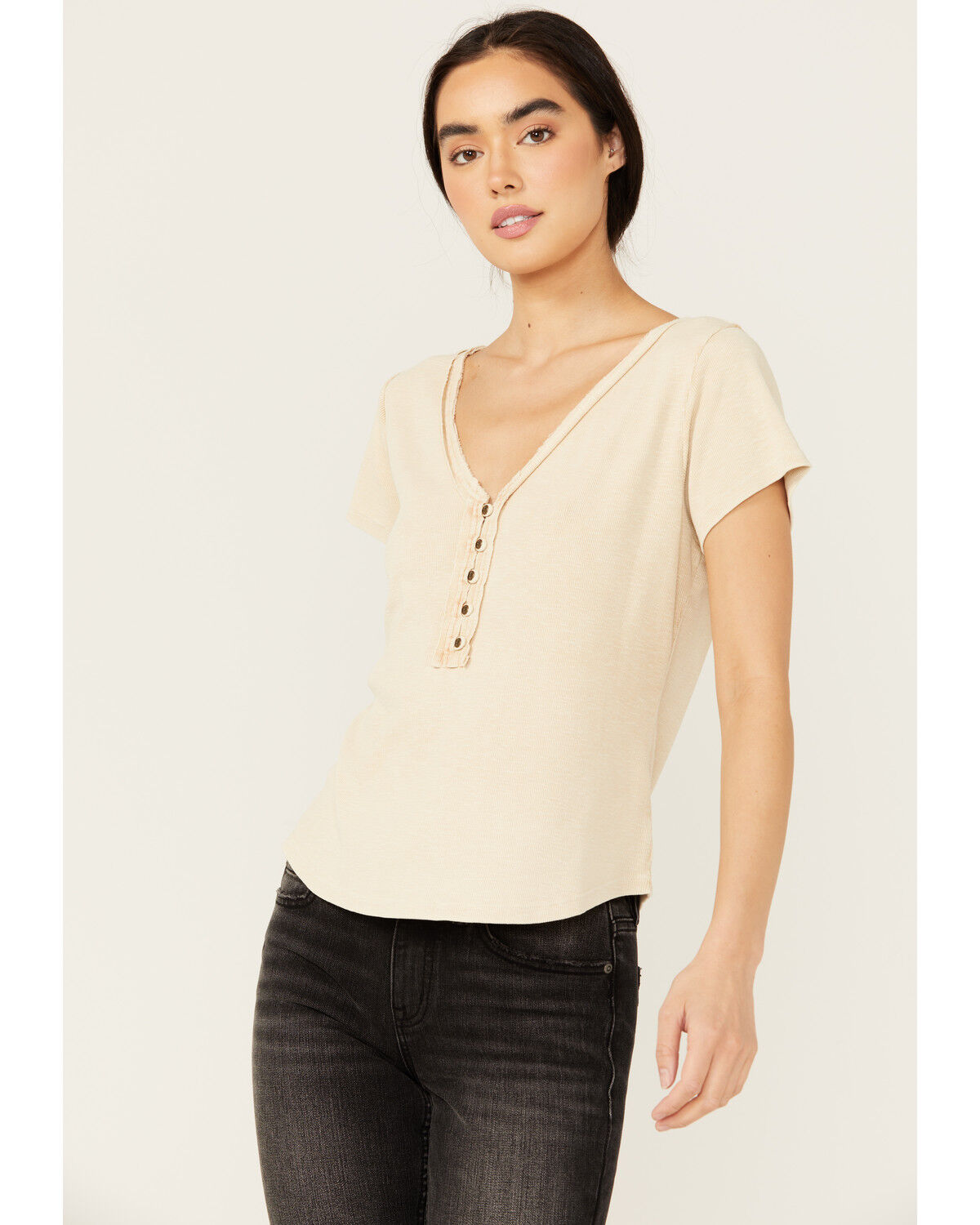 Image #1 - Idyllwind Women's Vaughn Henley Short Sleeve Shirt, Off White, hi-res