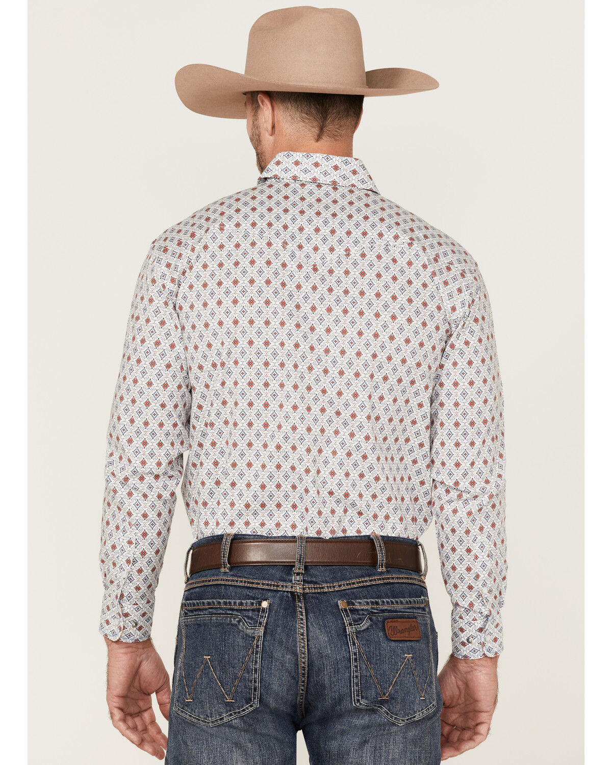 Image #4 - Rough Stock By Panhandle Men's Fancy Diamond Print Long Sleeve Pearl Snap Western Shirt, Orange, hi-res