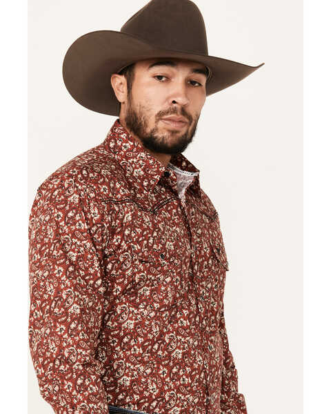 Image #2 - Cowboy Hardware Men's Range Floral Print Long Sleeve Snap Western Shirt, Burgundy, hi-res