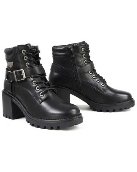 Milwaukee Leather Women's 8" Lace-To-Toe Motorcycle Boots - Round Toe, Black, hi-res