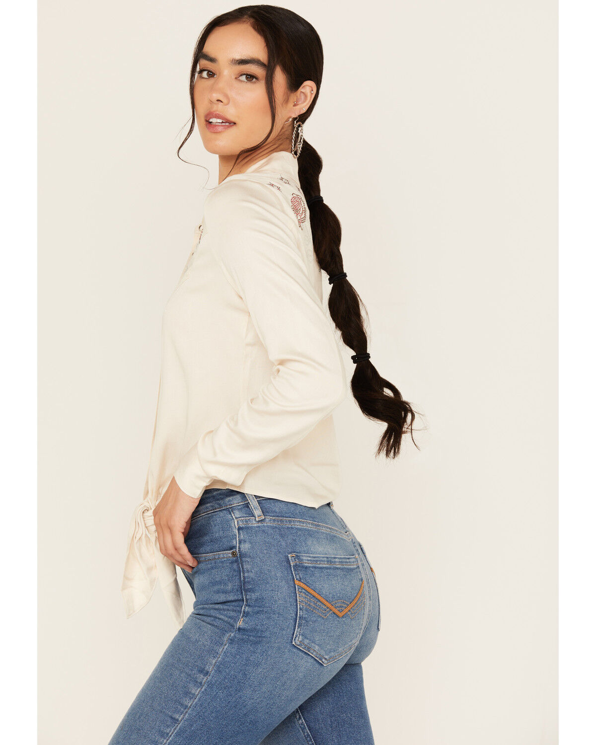 Image #2 - Idyllwind Women's Jessamin Embellished Long Sleeve Tie-Front Snap Western Shirt, Ivory, hi-res