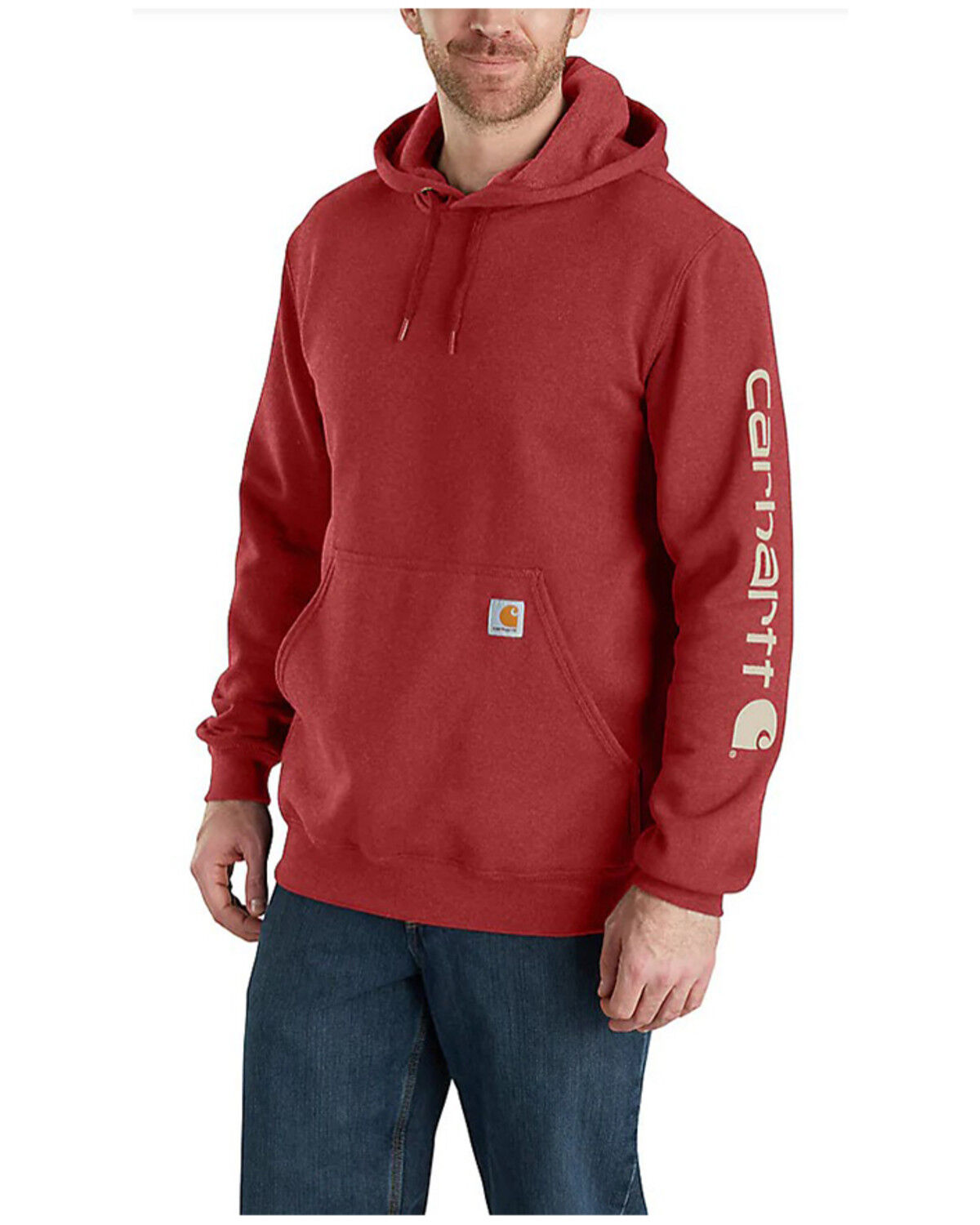 Image #1 - Carhartt Men's Loose Fit Midweight Logo Graphic Hooded Sweatshirt, Dark Red, hi-res