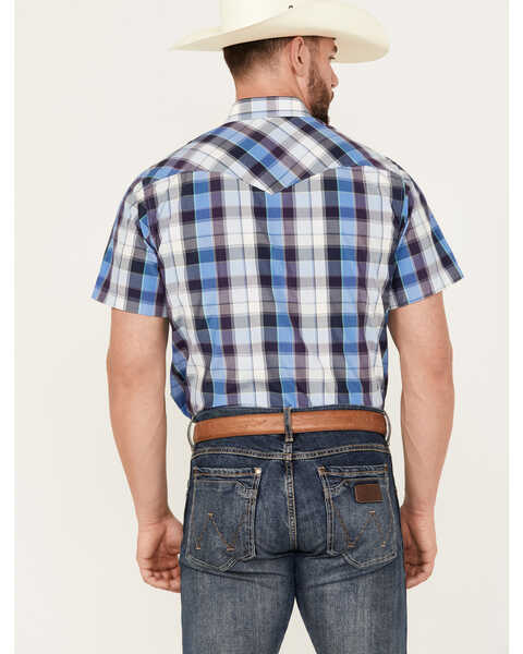 Image #4 - Rodeo Clothing Men's Plaid Print Short Sleeve Snap Western Shirt, Blue, hi-res