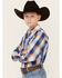 Image #2 - Cowboy Hardware Boys' Plaid Print Long Sleeve Pearl Snap Western Shirt, Blue, hi-res