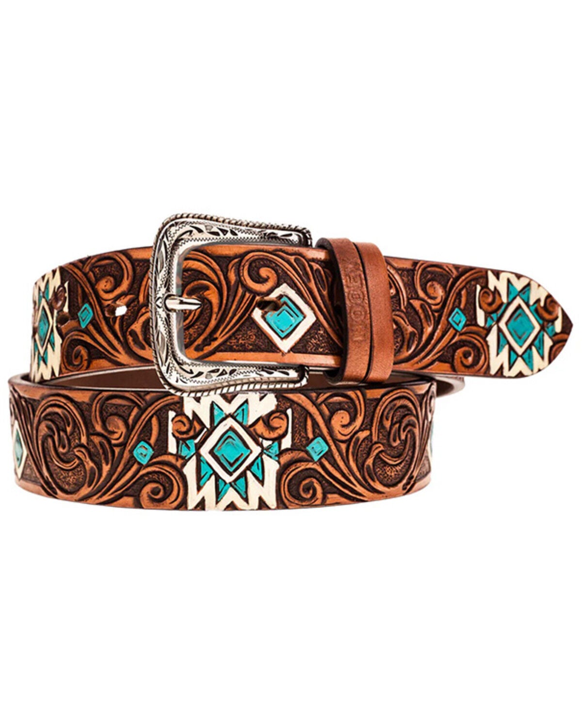 Hooey Women's Tooled Leather Belt, Brown, hi-res