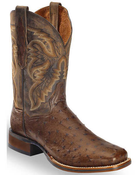 Image #1 - Dan Post Men's Alamosa Full Quill Ostrich Western Boots - Broad Square Toe, Chocolate, hi-res