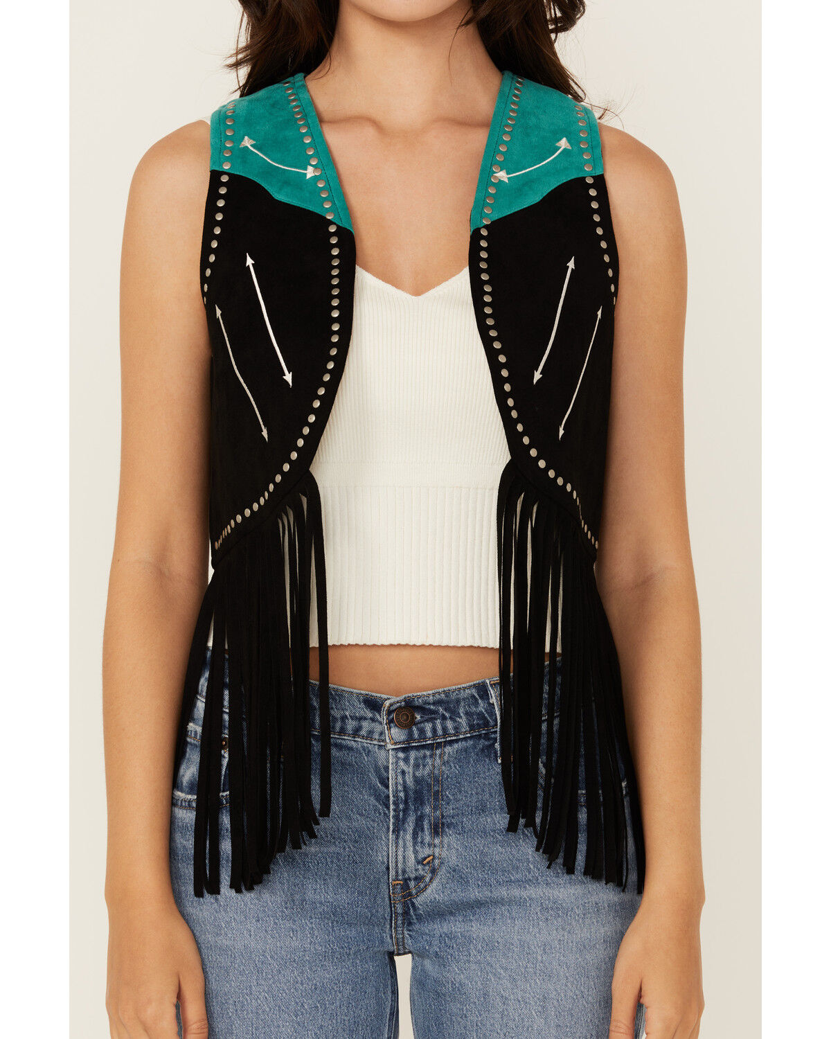 Image #3 - Rock & Roll Denim Women's Fringe Vest, Black, hi-res