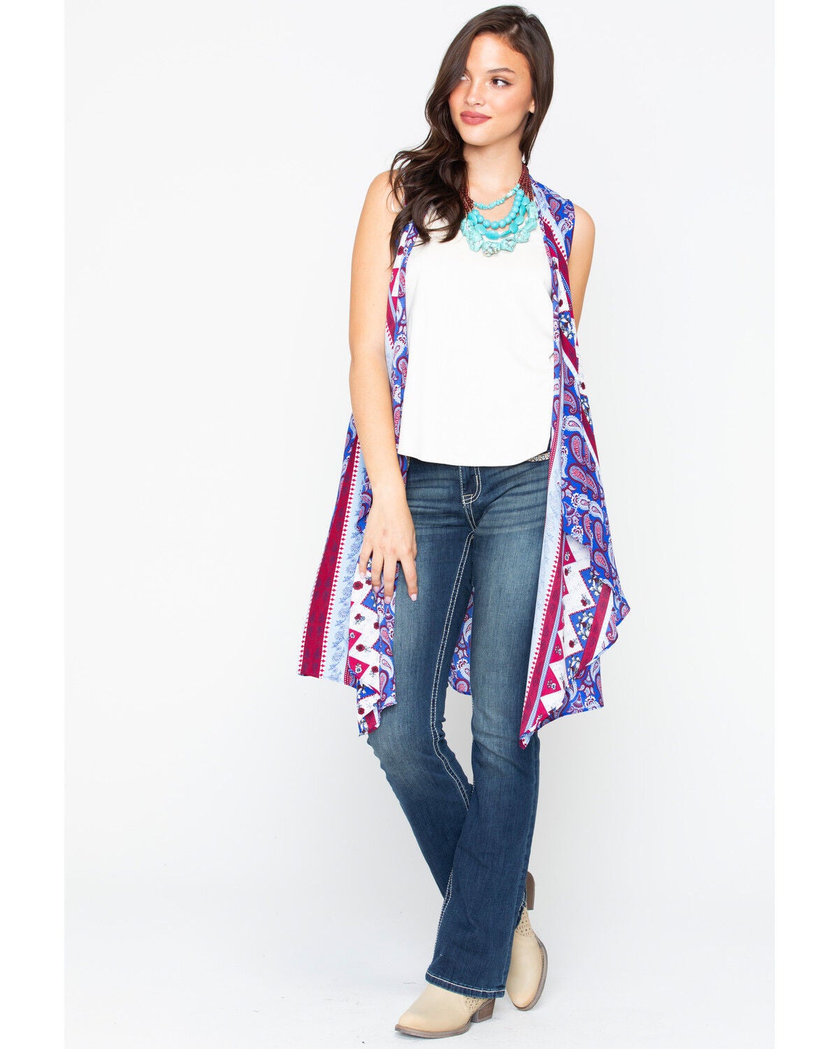 Mixed Pattern Sleeveless Duster | Sheplers