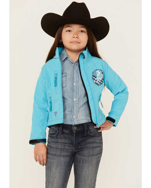 Cowgirl Hardware Girls' Cowgirl Nation Poly Shell Jacket , Turquoise, hi-res