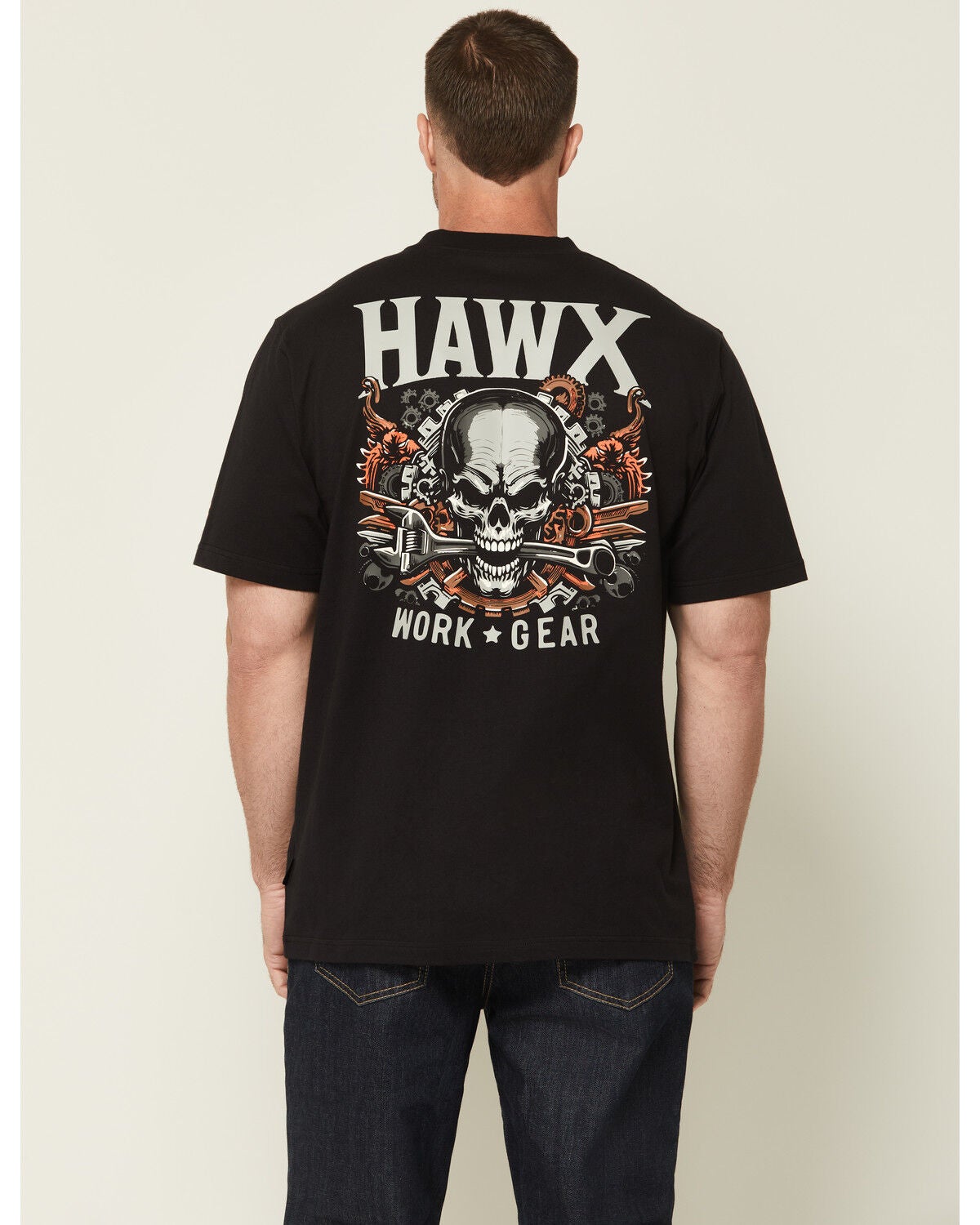 Image #1 - Hawk Men's Skull Short Sleeve Graphic Work T-Shirt, Black, hi-res